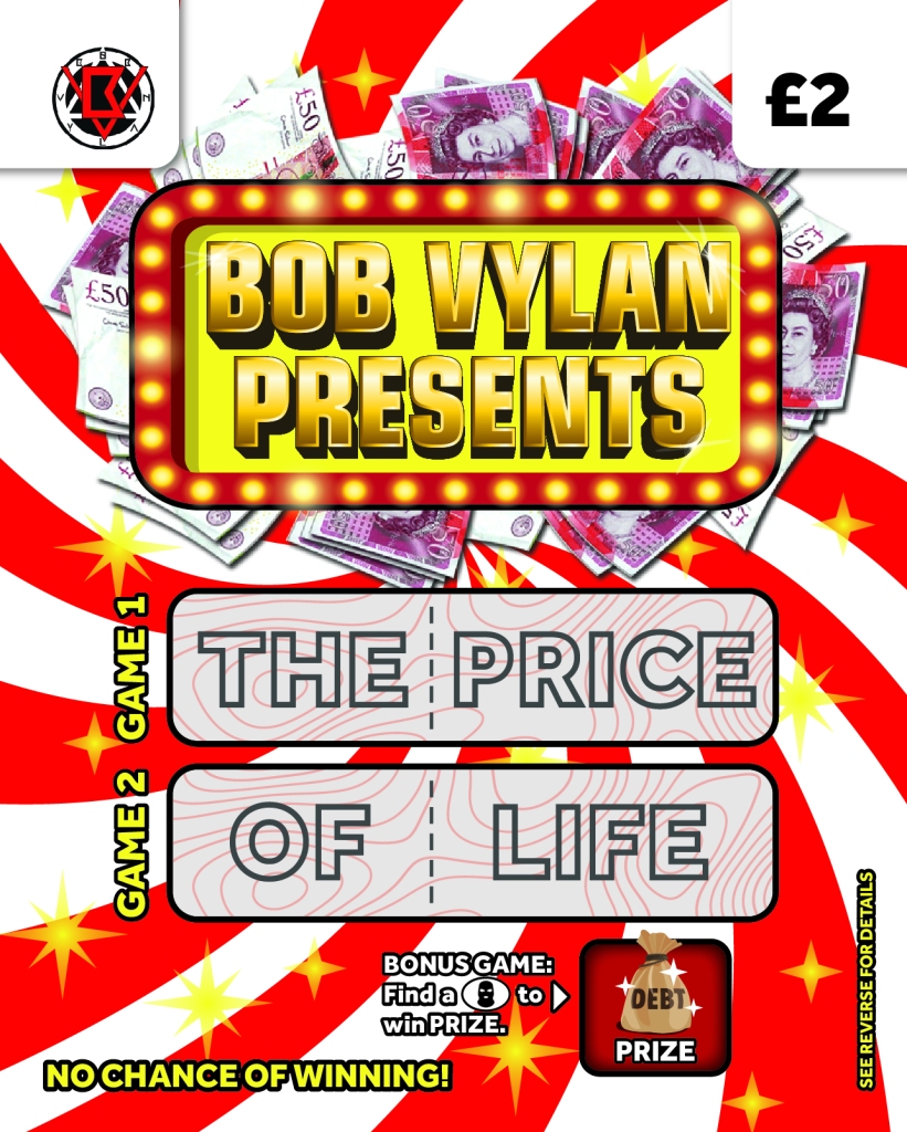 Bob Vylan Price of Life scratchcard graphic design close up